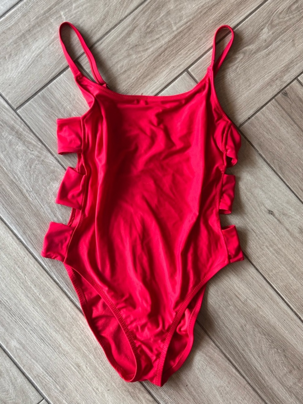 Women’s Shade & Shore Red One-Piece Swimsuit with Side Cutouts L